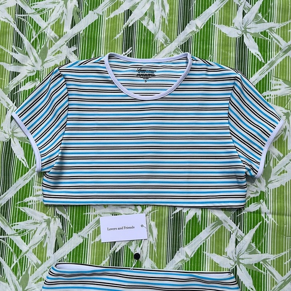 Lovers + Friends Gone Sailing Top & Micro Skirt in White, Blue, & Black Small - Picture 6 of 9